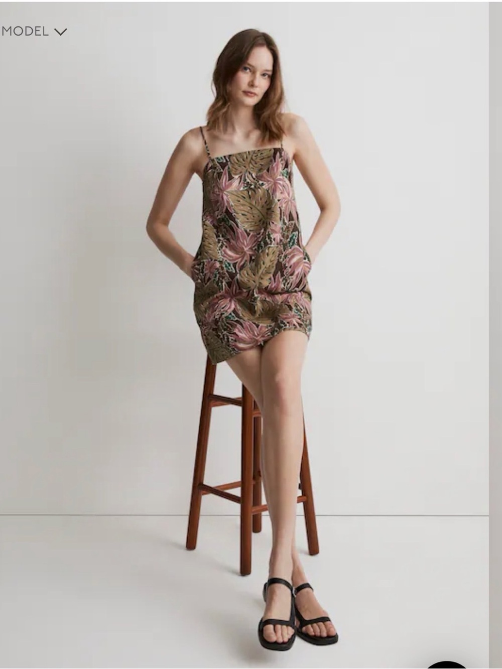 Madewell Goldie Mini Dress  100% Linen, in Dark Coffee Tropical Print, Size 10